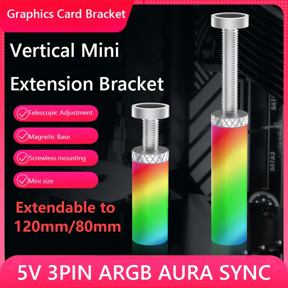 

Graphics Card GPU Holder ARGB Vertical Telescopic Rotating Stand Bracket Adjustable Magnetic Bracket GPU Brace Video Card Holder