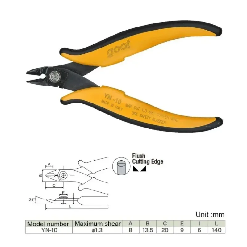 JIS GOOT YN-10/11/12/13/14/15 Precision Pliers - Flat Blade Electrician Tool for Cutting Component Leads, Copper Wires