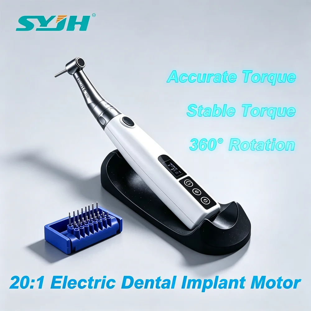 Wireless Dental Implant Motor 20:1 Electric Torque Driver Adjustable Torque Wrench with 16pcs Screwdrivers Contra Angle Motor