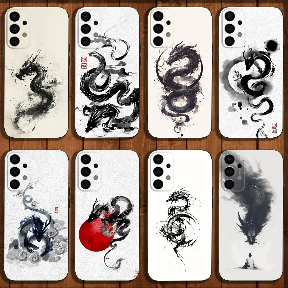 

Dragon Pattern Ink Brush Painting Phone Case For Samsung Galaxy A13,A21s,A22,A31,A32,A52,A53,A71,A80,A91 Soft Black Cover