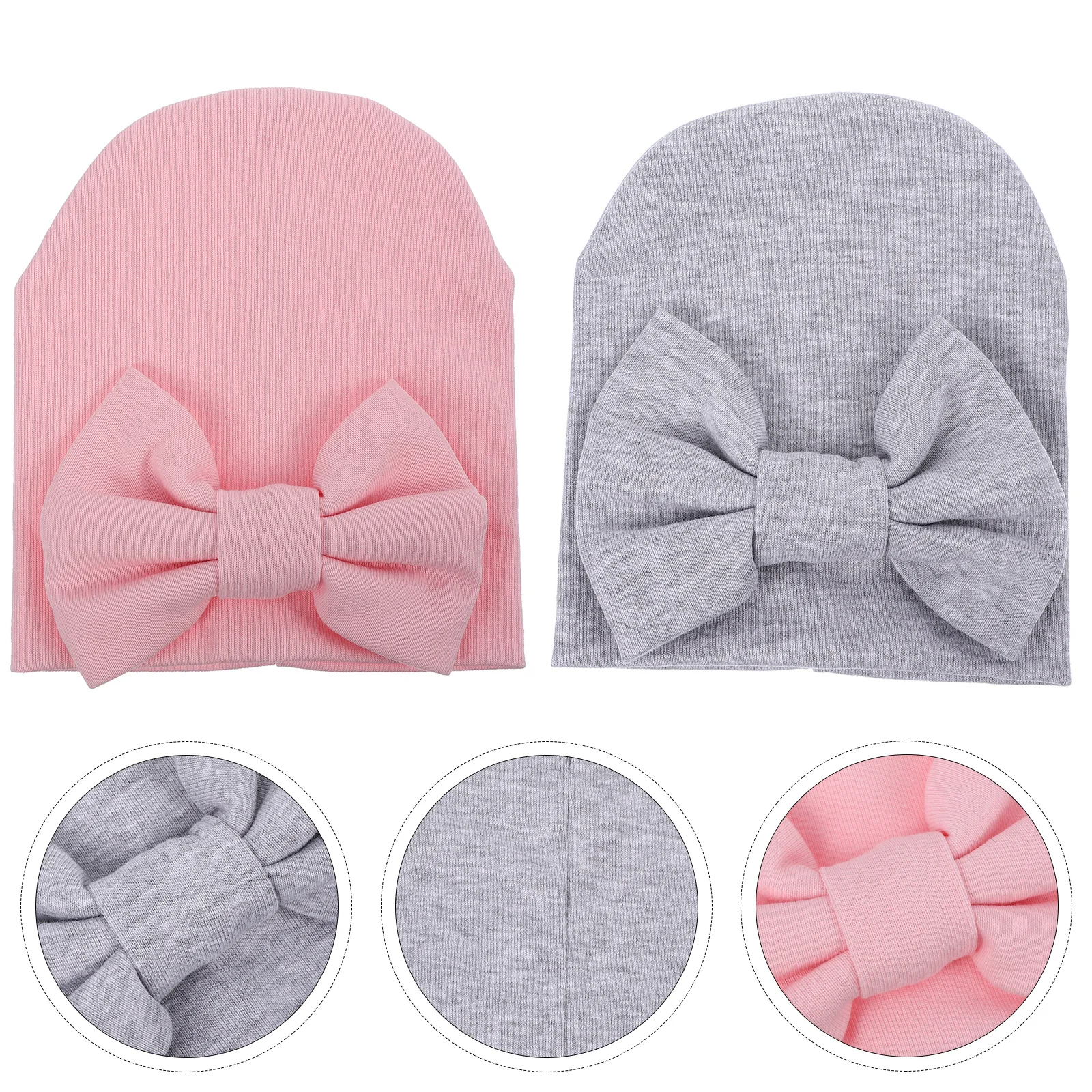 

2Pcs Baby Cotton Cap Newborn Hat Unisex Bowknot Turban Breathable Elastic Baby Boy Girl Gift Newborn Hat Bow Beanie