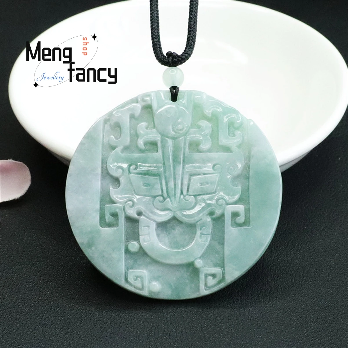 

Natural Jadeite Ping'an Round Pendant With Simple Generous Personality Vintage Ethnic Charm Luxury Men Women Fine Jewelry Gift