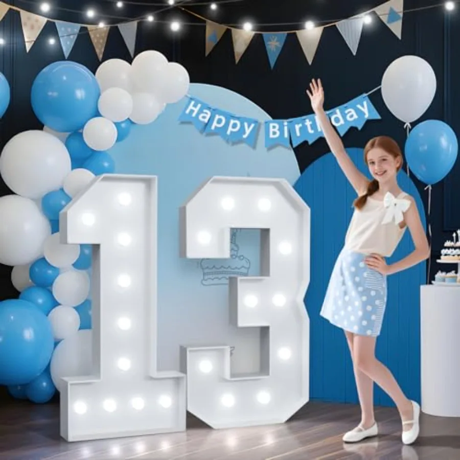 

4FT Marquee Numbers 13, Large Light Up Numbers for 13th Birthday Decorations, Big Marquee Light Up Numbers Sign 13 for Birthday