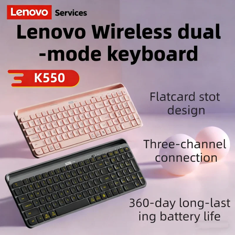 

Lenovo K550 Wireless Keyboard-105Key,2Three-Channel Connection,Volume-Mute Button,Multimedia Function Keys,For gaming&office Use