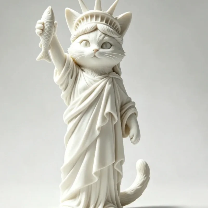 3D Printed Liberty Cat Statue Figurine, Plastic Funny Cat‑of‑Liberty Sculpture, Unique Desktop Home Decor Ornament
