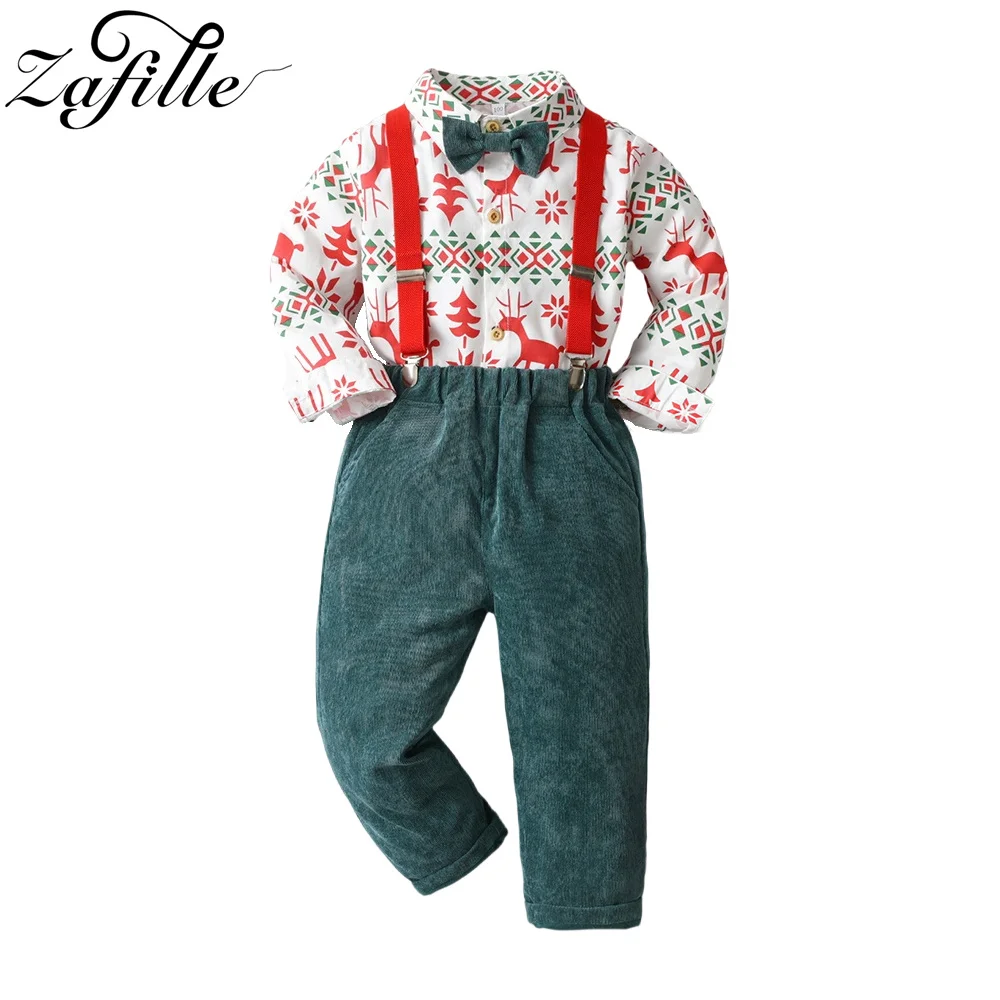 ZAFILLE 2pcs Handsome Baby Clothes Set Christmas Tshirt+Corduroy Overalls Winter Kids Newborn  Clothing New Year's Boys Costume