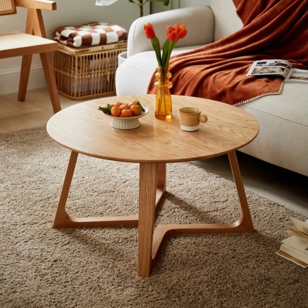 Japanese-style solid wood living room, coffee table, small apartment, ins, household log, round side table, simple dining tea ta