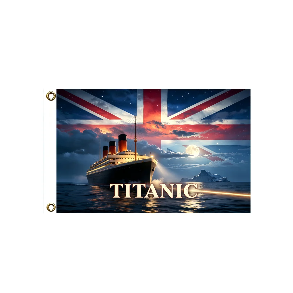 Titanic Ship Union Jack Flag 2x3ft 3x5ft Polyester Banner Vintage Titanic Night Sea Moon Wall Hanging Home Garage Decor