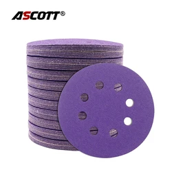 100pcs 5inch 8-hole Purple Sandpaper Polishing Wheel Sand Paper Polishing Pad 125mm Flocked sandpaper tray Car Wood Sanding Disc