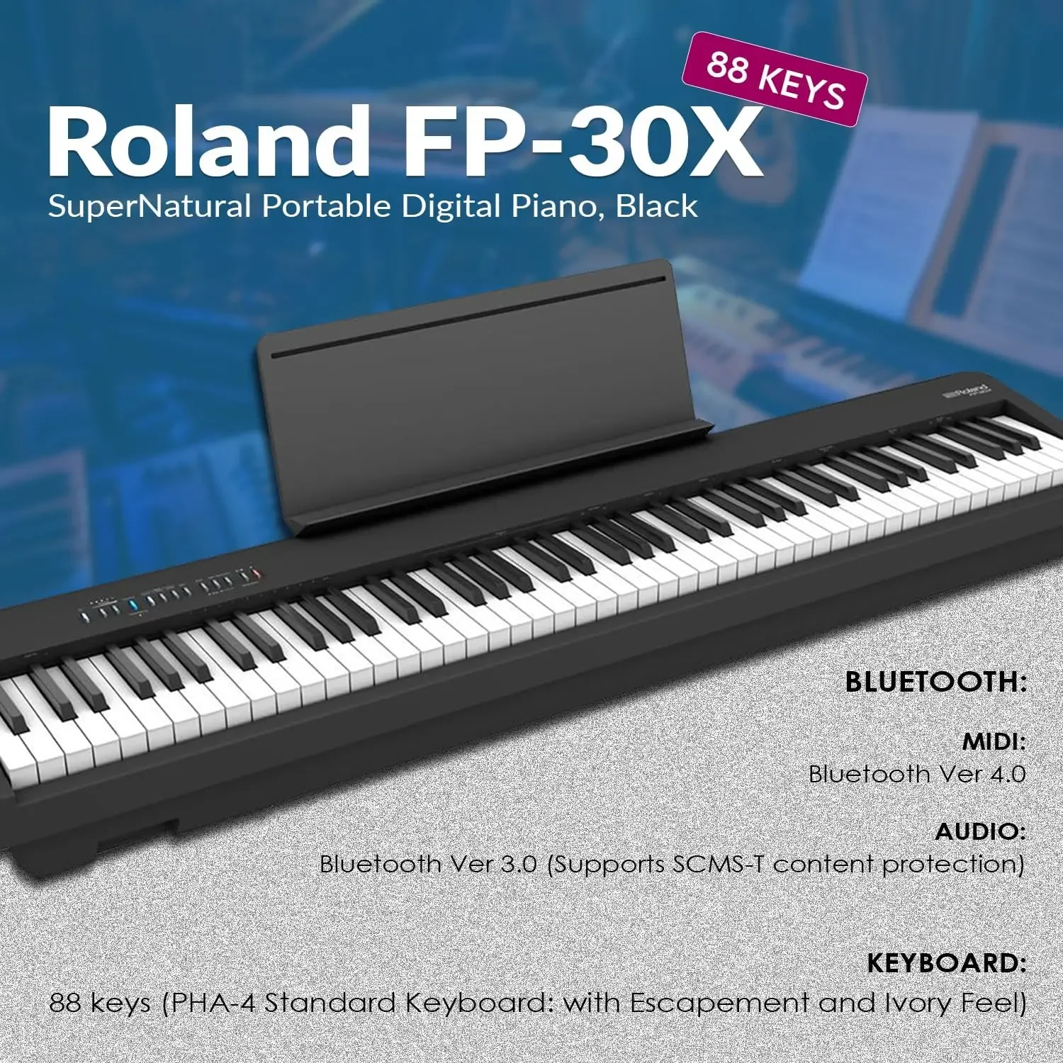 FP-30X 88 Keys SuperNATURAL Portable Digital Piano, Bundle with H&A Studio Monitor Headphones, Keyboard Stand, Bench and