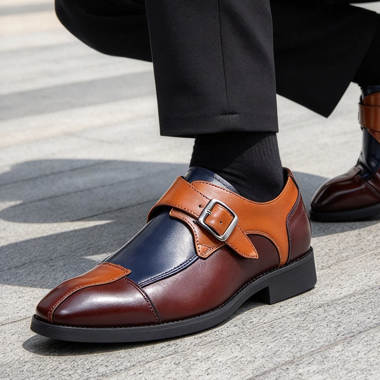 Men's British Style Business Casual Shoes, Buckle Retro Spliced Design Dress Shoes, Trendy Korean Versatile Men Footwear