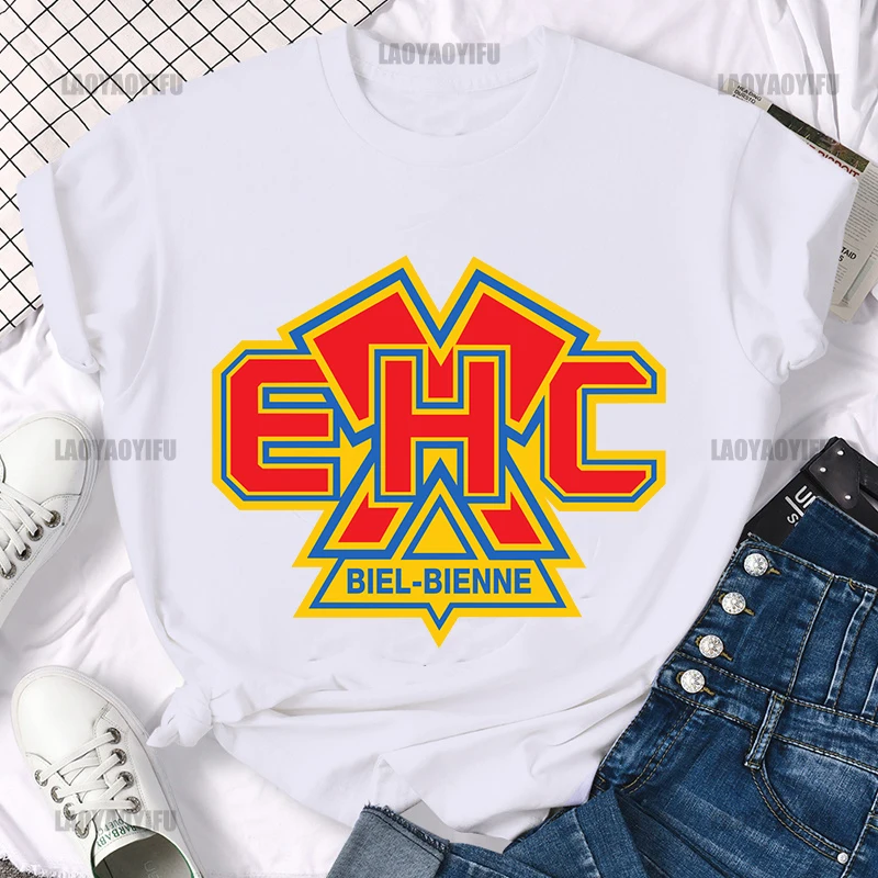 

EHC Biel Bienne швейцарская Спортивная футболка для фанатов хоккея с шайбой EHCB Швейцария необходимая футболка смешная футболка s Мужские Винтажные футболки