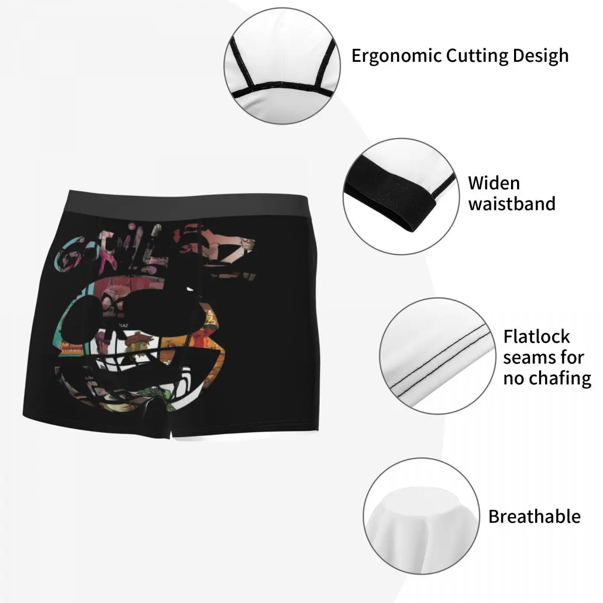 Coole Muziekband Gorillaz Skateboard Boxershorts Voor Heren, Zeer Ademend Ondergoed, Topkwaliteit Shorts Met 3D-print Cadeau-Idee