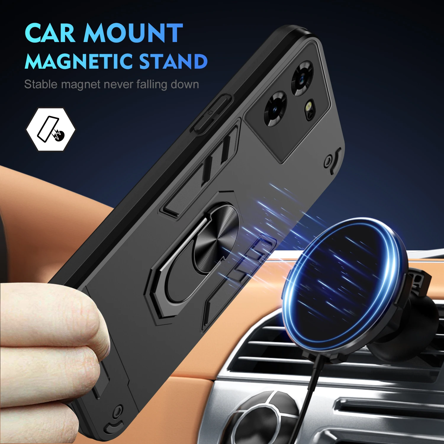 Case for Tecno Pova 5 Pova5 Armor Shockproof Car Magnetic Ring Holder Hard Matte Luxury Phone Cover TecnoPova5 LH7n Coque L0