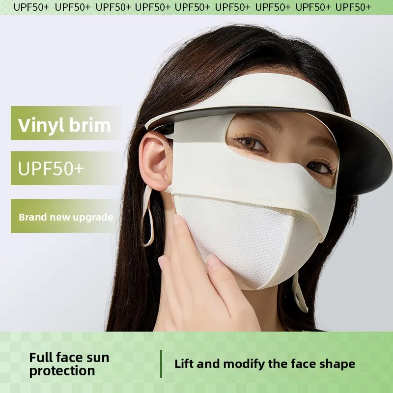 

Sunscreen mask for women, UV resistant, black rubber hat brim, breathable ice silk,eye corner and brim protection,thin face mask