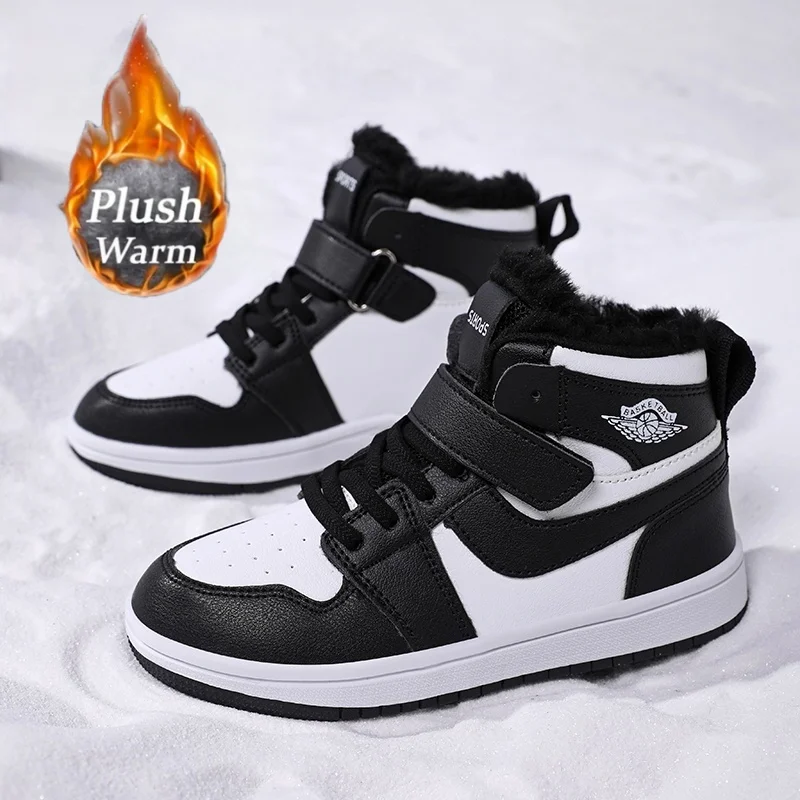 

Детская обувь с высоким берцем, модная повседневная обувь плюс хлопковая теплая нескользящая спортивная обувь, студенческая обувь для мальчиков и девочек