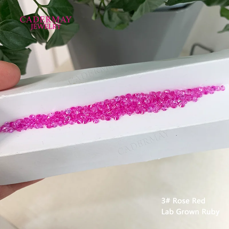 3# Rose Red Lab Grown Ruby Gemstone Small Size 0.8mm-3mm Round Hot Pink Synthetic Ruby Melees With Inclusions For Jewelry Making
