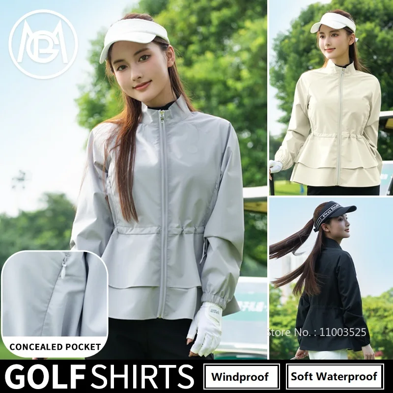 

PGM Golf Clothing Women Waterproof Slim Jacket Autumn Winter Windproof Sunscreen Coat Long-sleeved Waist-fitting Sportswear