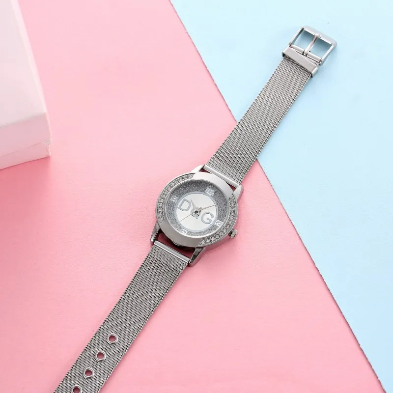 DQG 브랜드 제조업체, 해외 무역, 심플 레저, 외부 서클, 더블 로우 다이아몬드, 디지털 합금, 메쉬 벨트