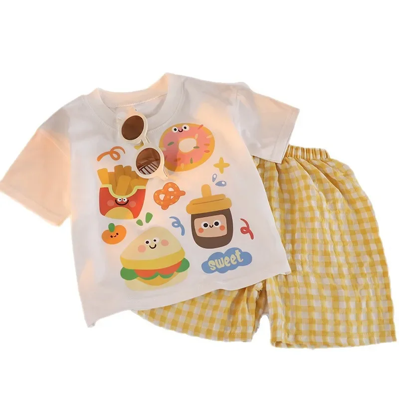 Summer Short Sleeve Cotton Tops +Shorts PCS Casual Cartoon Baby Boys and Girls Animals Clothing Sets