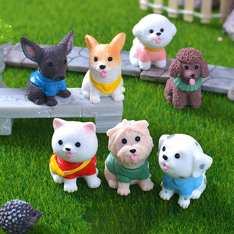 1PCS Miniature Dog Figurines Miniature Terrarium Crafts Realistic Animals Dogs For DIY Micro Landscape Fairy Garden Accessories