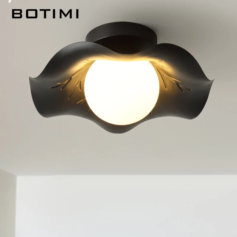 American Retro Black Ceiling Light For Entrance Vintage Round White Glass Flower Dressing Room Lighting Balcony LED Lamp Fitting