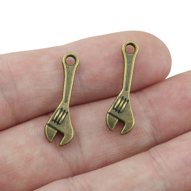 Newest Style 20 Pieces/Lot 24MM Antique Silver plated Or Bronze Diy Handmade Metal Small Mixed Charms Wrench Axe Hammer Tools