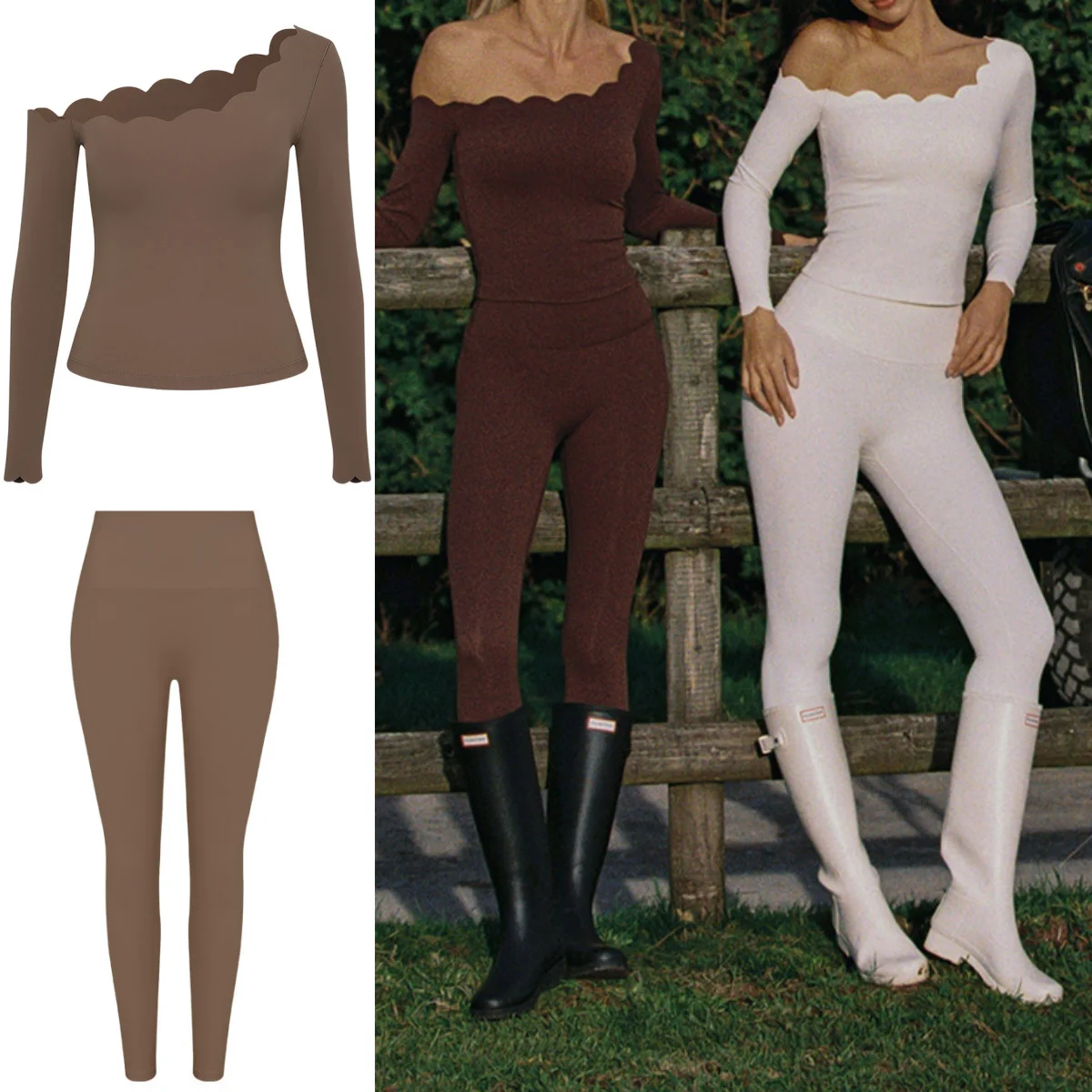 レースの斜め肩ヨガトップ、高弾性速乾スポーツ長袖ヨガレギンス、ランニングスポーツトレーニングフィットネススーツ