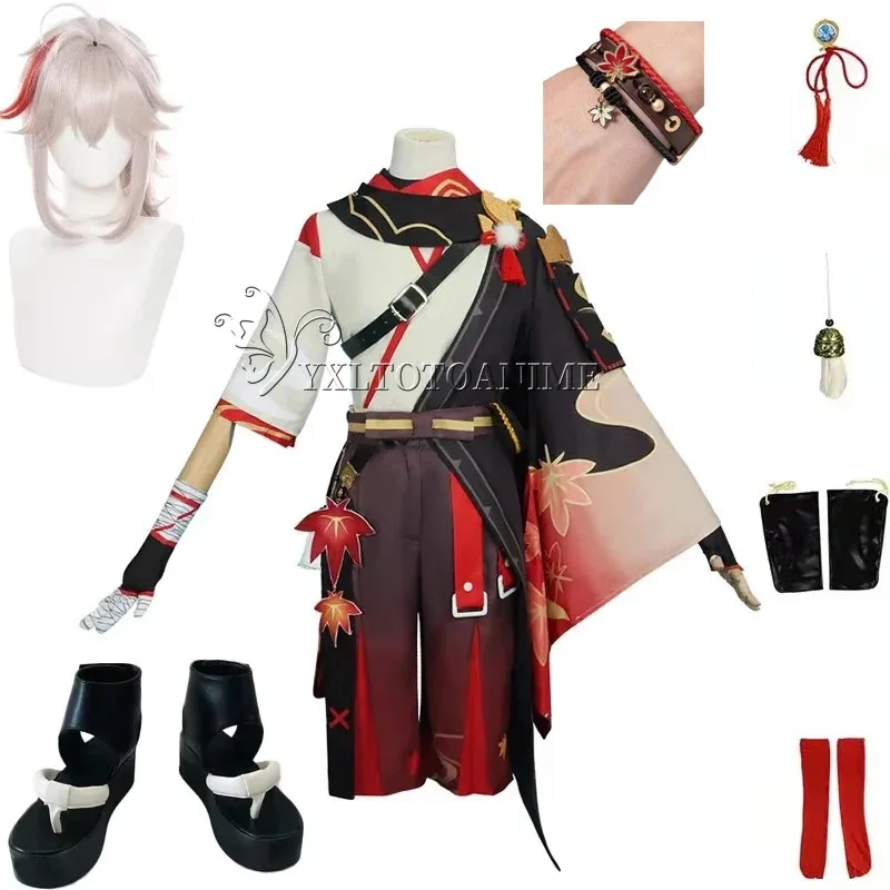 

Genshin Impact Kaedehara Kazuha Cosplay Costume Halloween Carnival Samurai Costume Wig Red Glasses