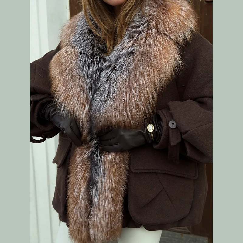 Women's Luxury Vintage Plush Trim Neck Jacket Autumn Winter Versatile High Street Wool Coat Cool Girl Oversize Botton Overcoat