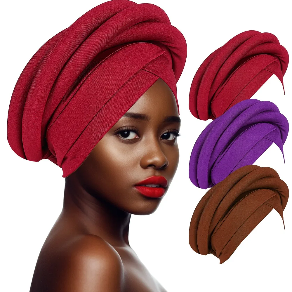 

Raw Silk African Women Turban Wrap Twisted Braid Headwear Turban Cap Breathable Elastic African Turban Cap Nigerian Wedding