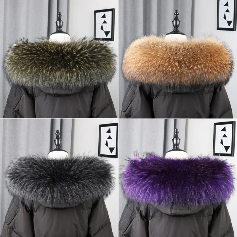 100% Real Natural Raccoon Fur Scarf Women Winter Fashion Luxury Warm High Quality Fur Collar For Coat Strip Hooded Large Muffler