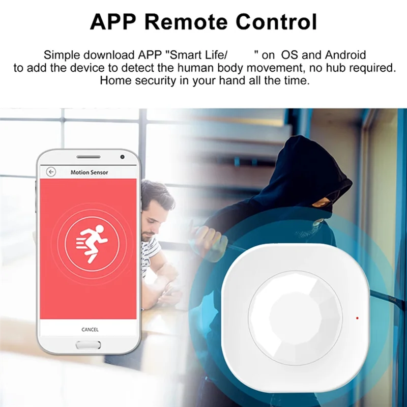 AB25-WIFI PIR Motion Sensor Wireless Passive Infrared Detector Security Burglar Alarm Sensor Tuya Smart APP Control, Durable