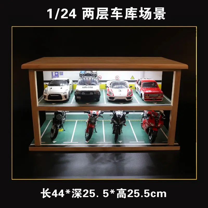 Car Model Storage Cabinet, Display Cabinet, Scene Model of Solid Wood, Parking Lot and Garage, Dust Proof Storage Box Lamp 1: