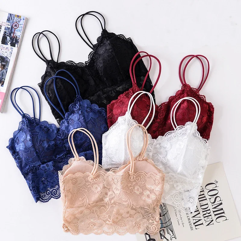 Nuovi arrivi donna push up reggiseno di pizzo sexy senza fili crop top bralette elastica intimo lingerie coppa piena