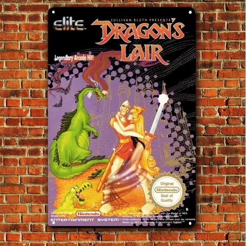 Dragon's Lair Nes Retro-Videospiel-Metallposter, Blechschild (Größe 20 x 30 cm), Aluminium