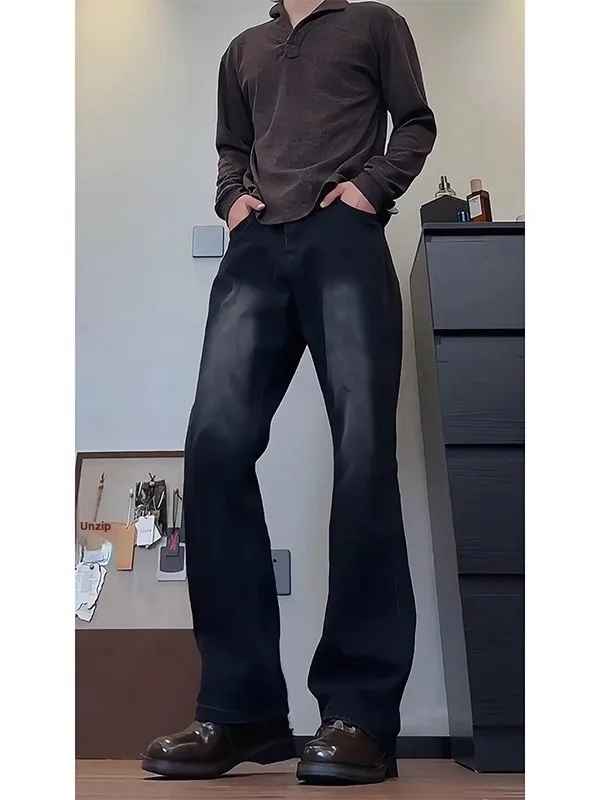 

Американские джинсы в стиле High Street: свободные, повседневные, черные, с градиентным эффектом, ретро-дизайн, мужские, весна-осень, новые, модные, брендовые.