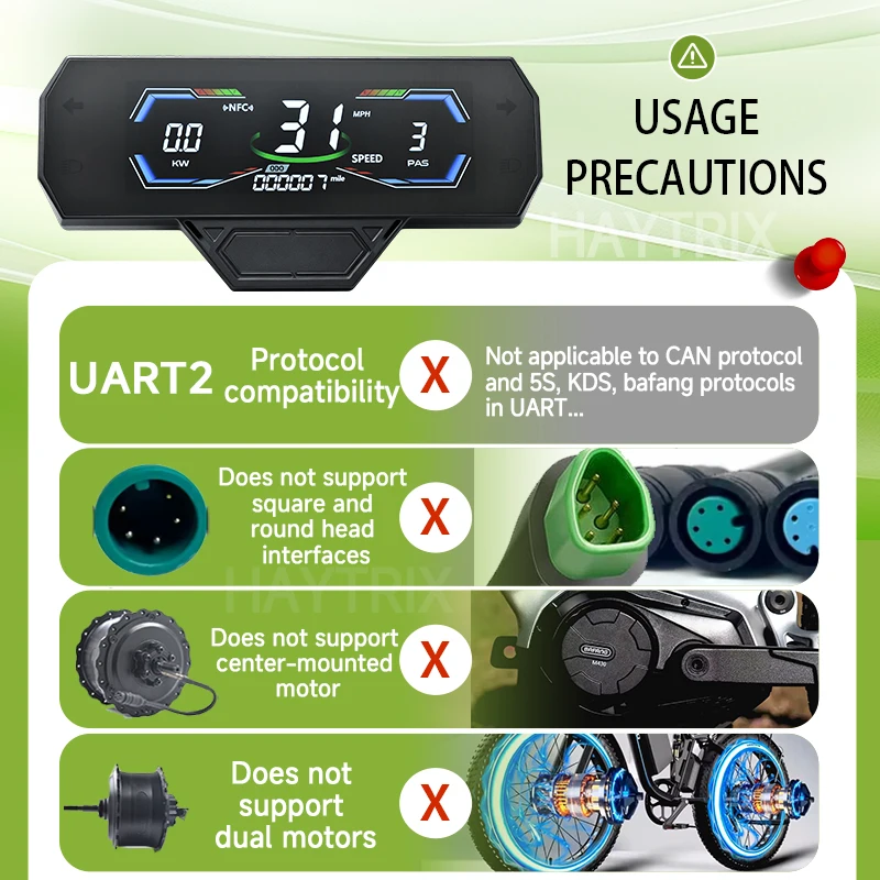 H3C 【UART2】 Bicycle Computer 24/36/48/60/72V Odometer Accurate Waterproof Bicycle Speedometer E Bike Accessories