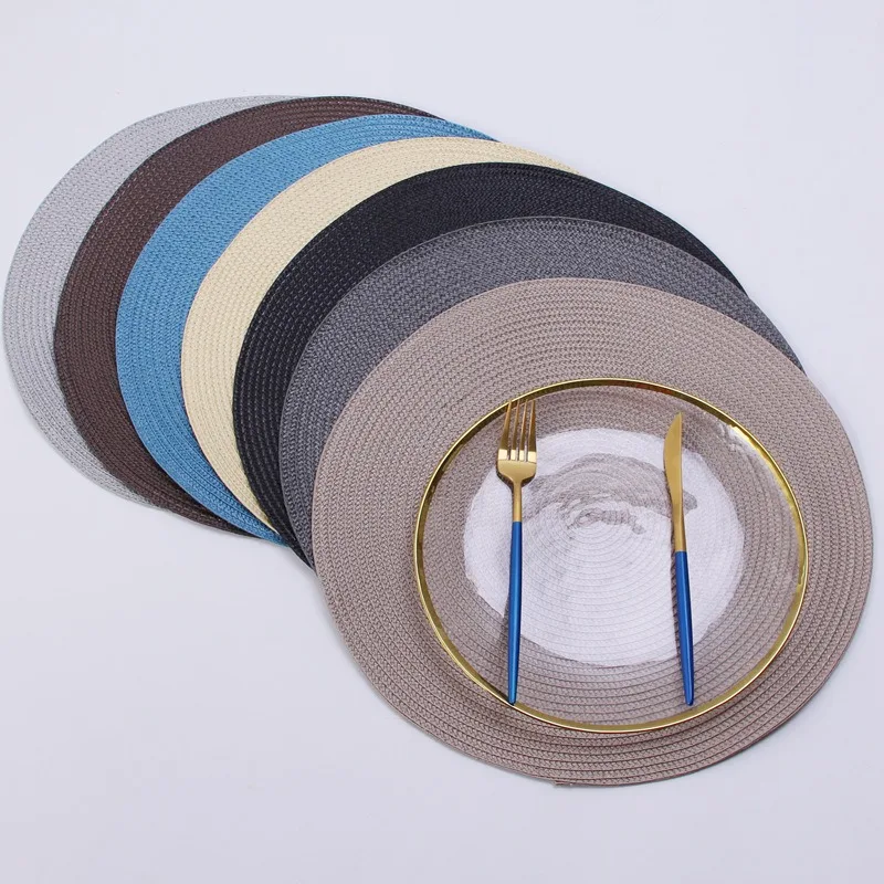 Round Woven Placemats PP Waterproof Dining Table Mat Non-Slip Napkin Disc Bowl Pads Drink Cup Coasters Kitchen Decoration1pc