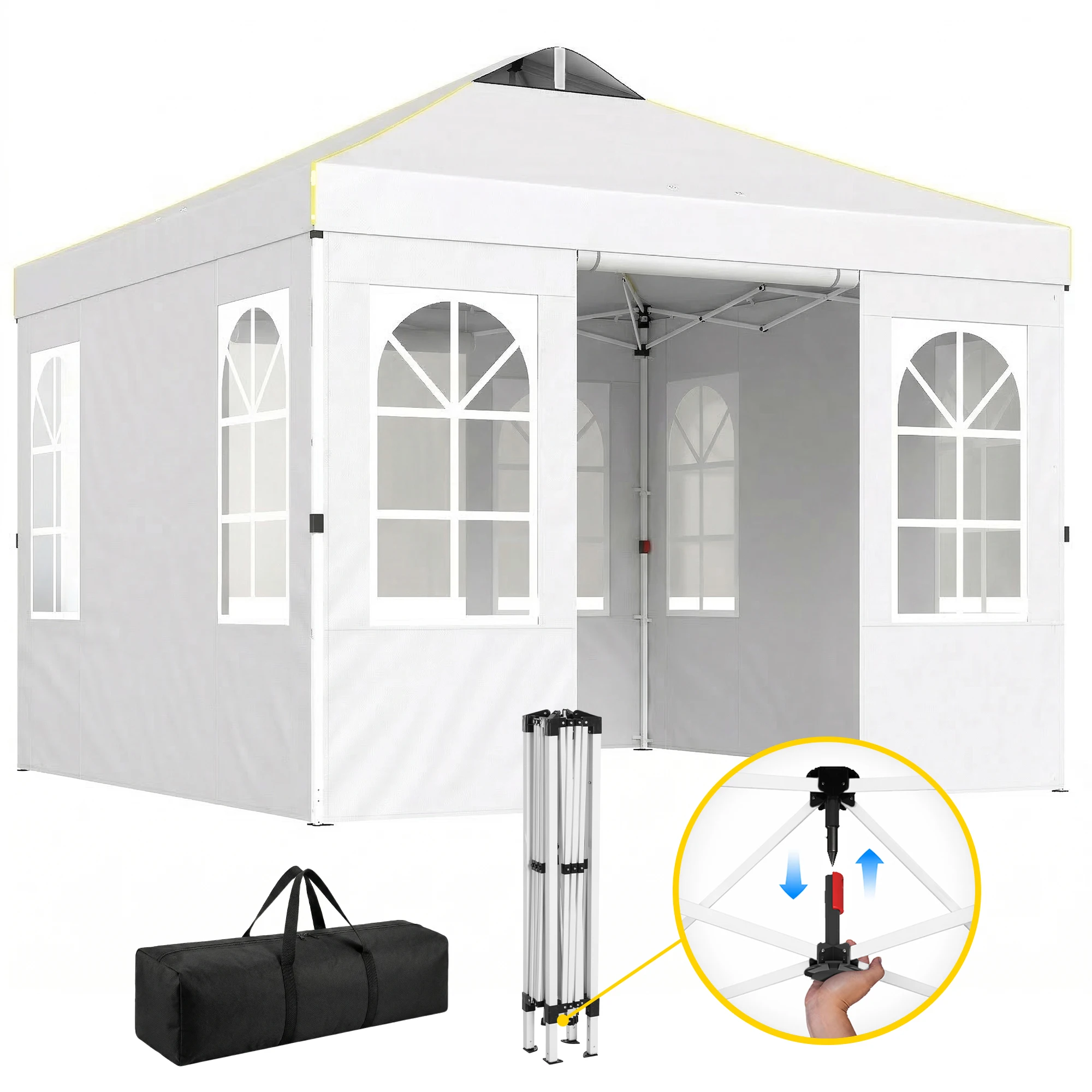 Outsunny Opvouwbare tent 3X3M Pop-up, verstelbare hoogte, afneembare zijkanten