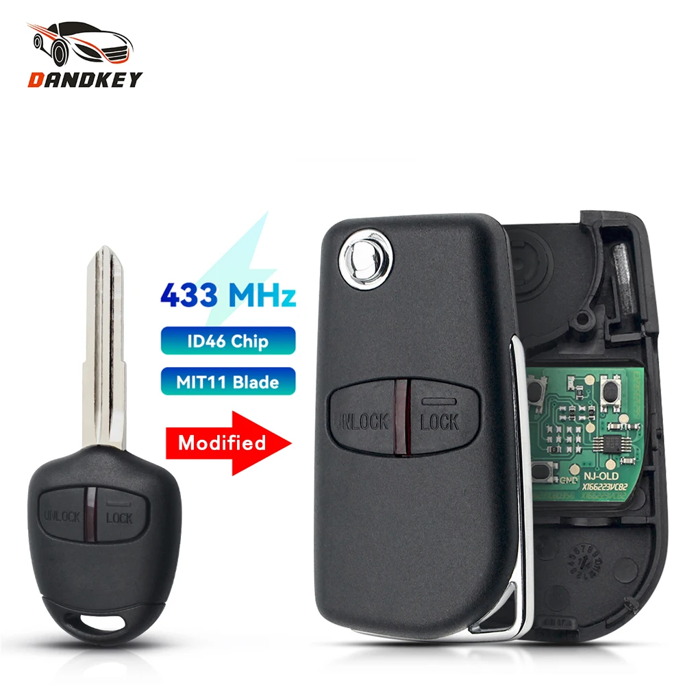 

Dandkey 2/3 Buttons Modified Remote Control key Fob 433Mhz ID46 Chip for MITSUBISHI Triton Pajero Outlander ASX Lancer MIT8 Lama