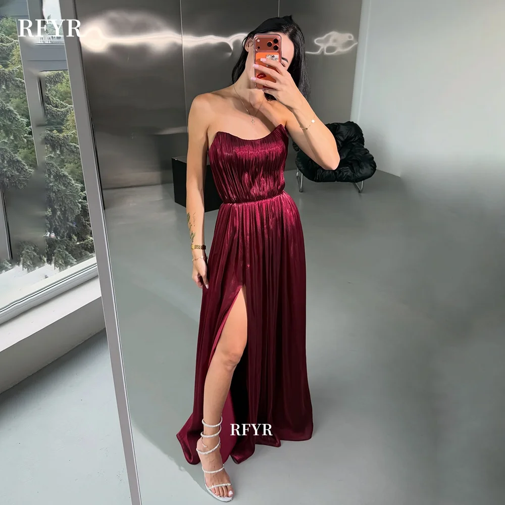 RFYR A Line Prom Dress with Pleats Shiny Party Dress Scoop Neck Chiffon Evening Dress for Arabic Women Customized