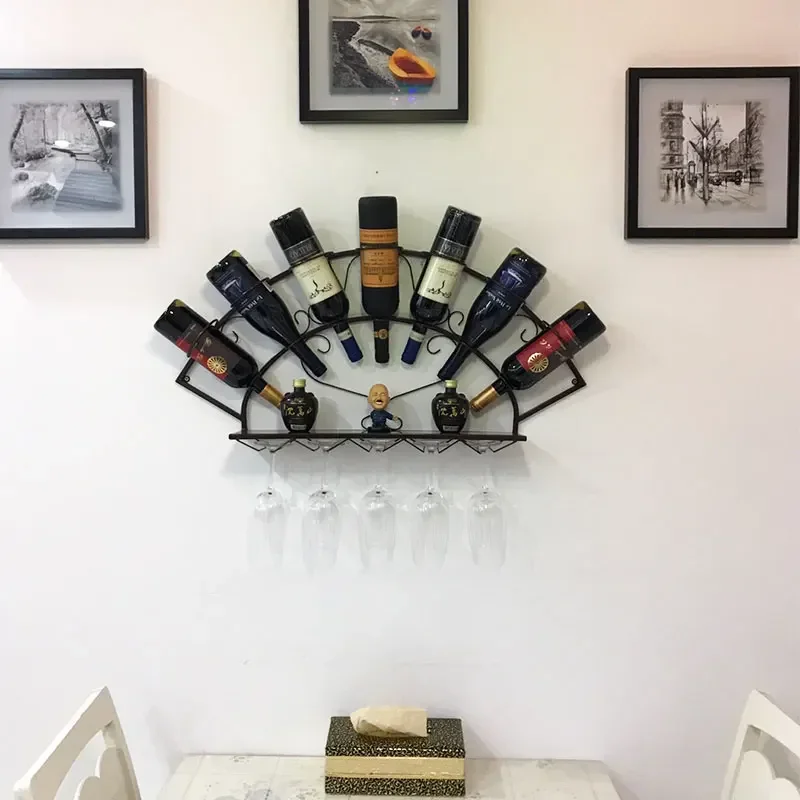

Art Kitchen Bar Cabinet Black Small Iron Storage Display Living Room Wall Mount Organizer Wine Rack Design Weinregal Furniture