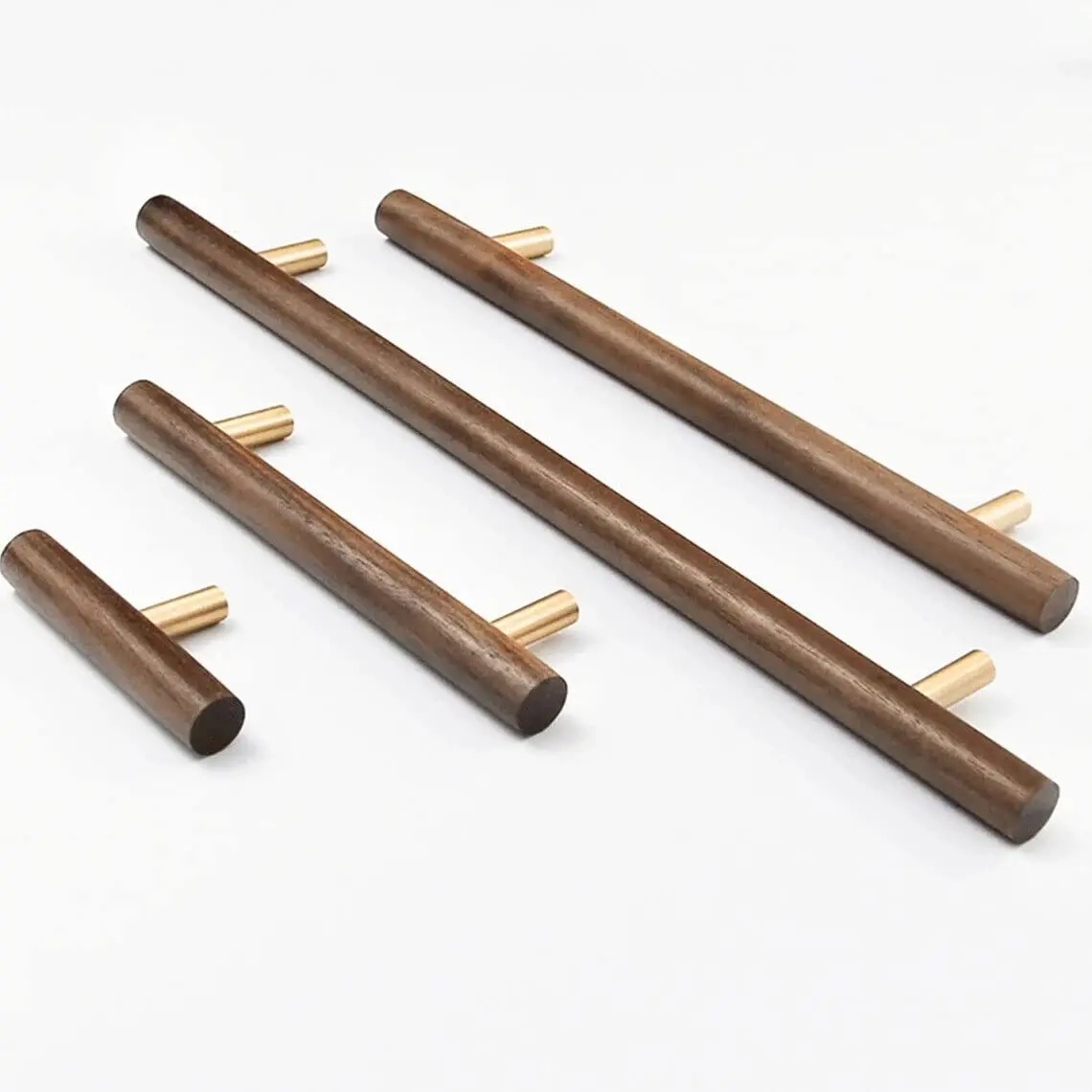 Natural Wood + Brass Handles for Furniture Walnut Cabinet Door Handle Rural Wooden Wardrobe Cupboard Pulls Cabinet Hardware