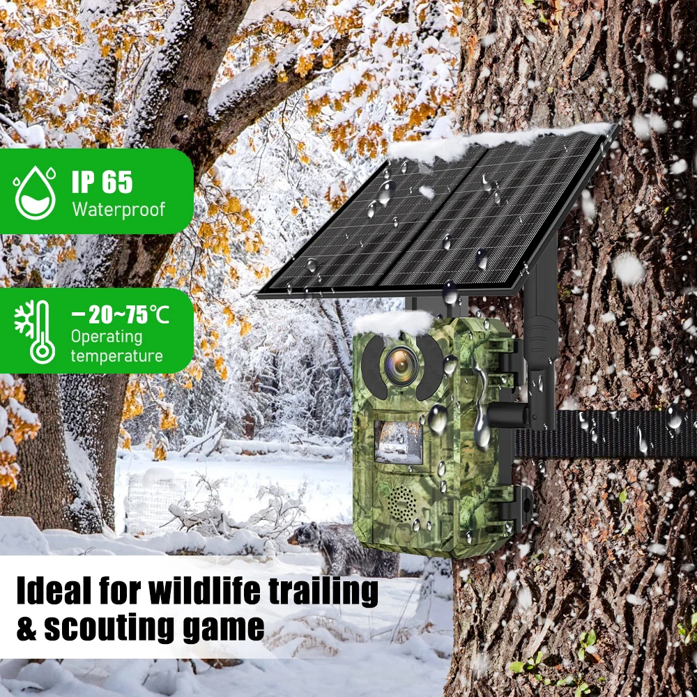 UCON APP EU Hunting Trail Camera 4G 4MP 4W 7800mAh Battery Solar Panel PIR Motion Activated Trigger Wildlife Camera Night Vision