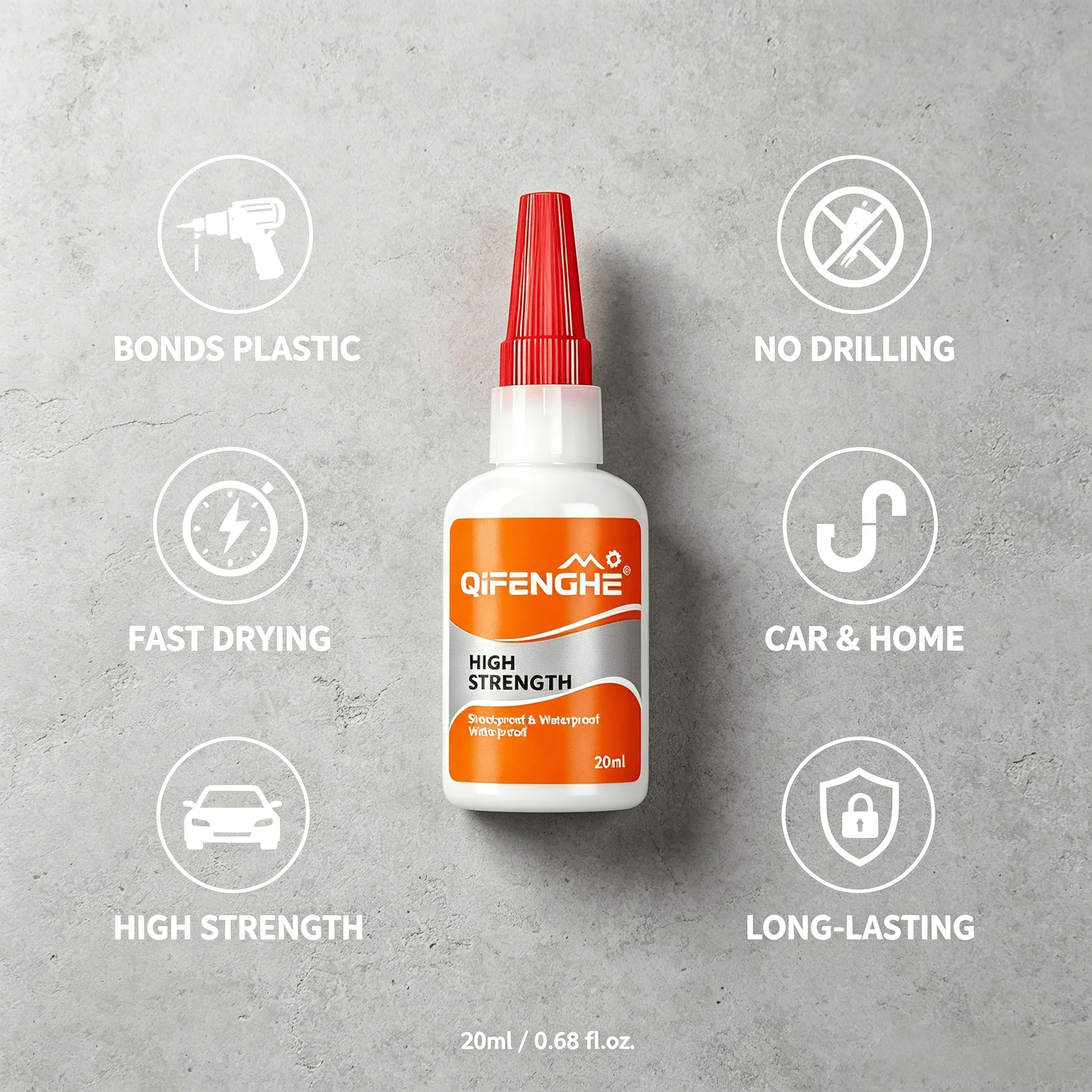 Plastic Repair Adhesive Super Strong Fast Drying High Strength No Drilling Needed for Car Bumper Home DIY Toy Repair 20ml
