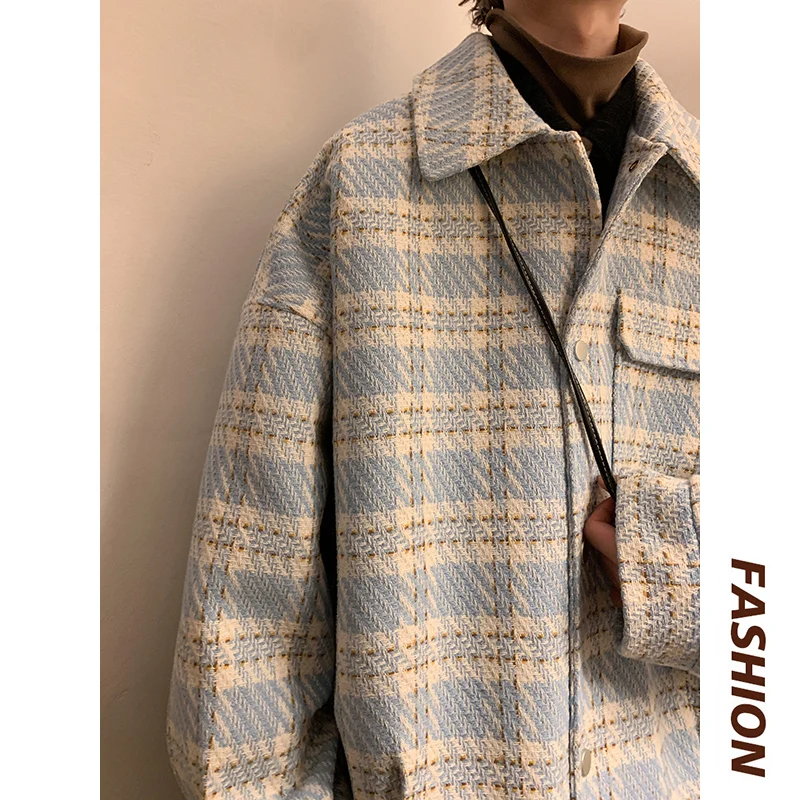 

Мужское шерстяное пальто в клетку Thiened: модное городское пальто свободного кроя с пуговицами, длинными рукавами, весна-осень