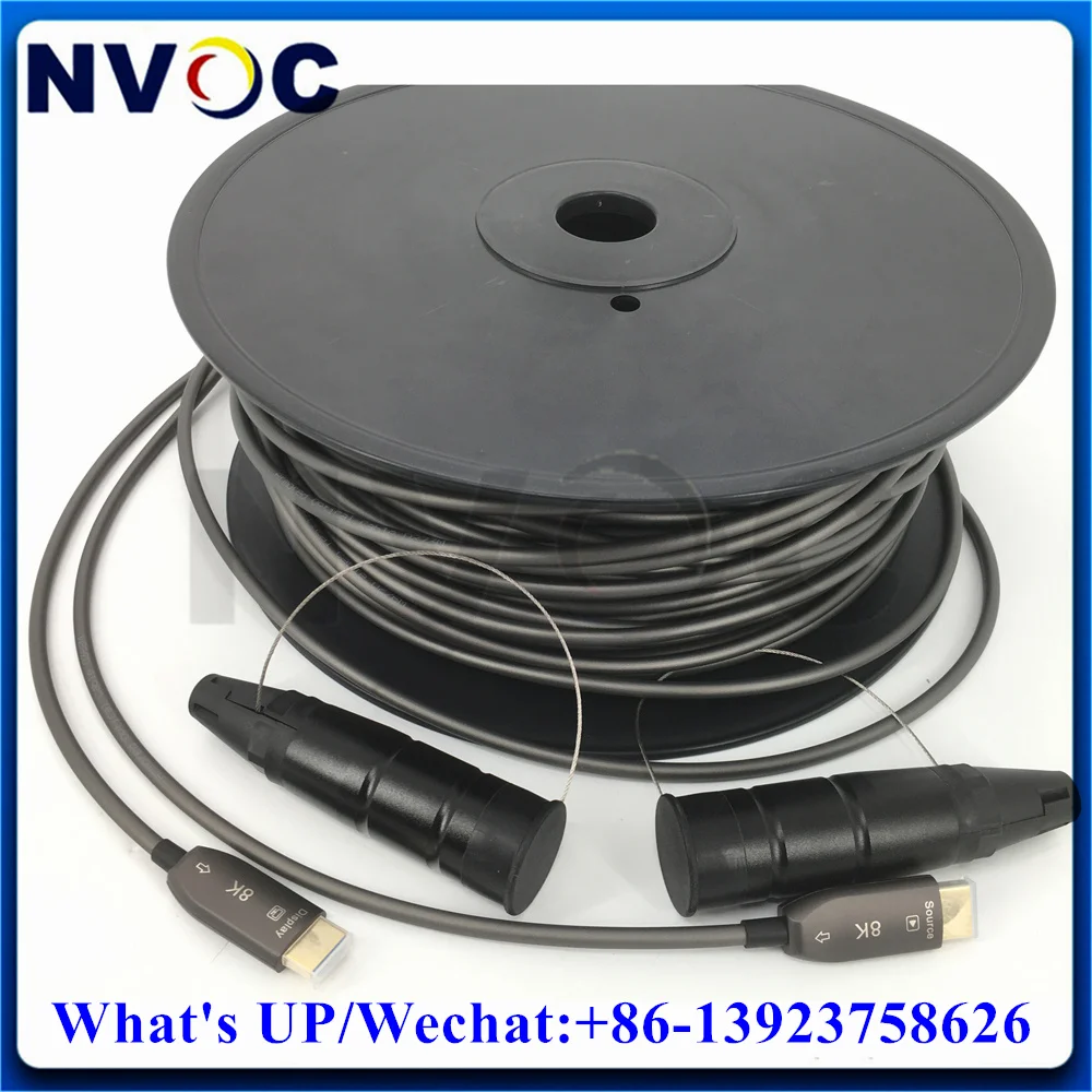 100M Armored Fiber Optic HDMI2.1 AOC Cable 48Gbps 8K HDMI HDR 10 Gigabit For Event LED Display Screen With Screw Protection Cap