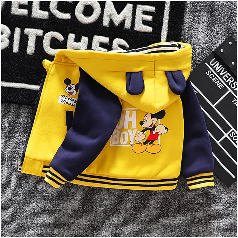 2024 Autumn Baby Girl Boy Cartoon Mickey Mouse Jacket Coats Children\'s Hoodie Thick Windproof Outerwear Kids Tops Jacket Clothes