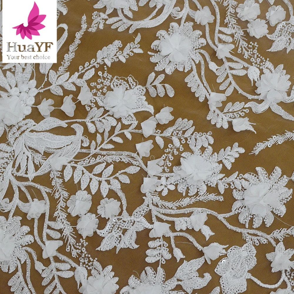 

1 Yard New design 3D flower beaded lace for women wedding bridal fabric HY2870-4